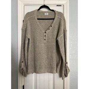 Boutique BiBi‎ Oatmeal Henley Sweater XL Cozy Knit Oversized Cottagecore Boho